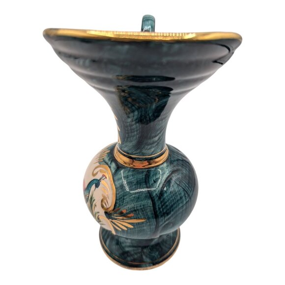 Vintage H. Bequet Quaregnon Belgium Peacock Ceramic Pitcher with Gold Trim - Picture 10 of 11